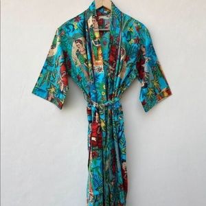 Frida Kahlo Blue Tie Front Robe